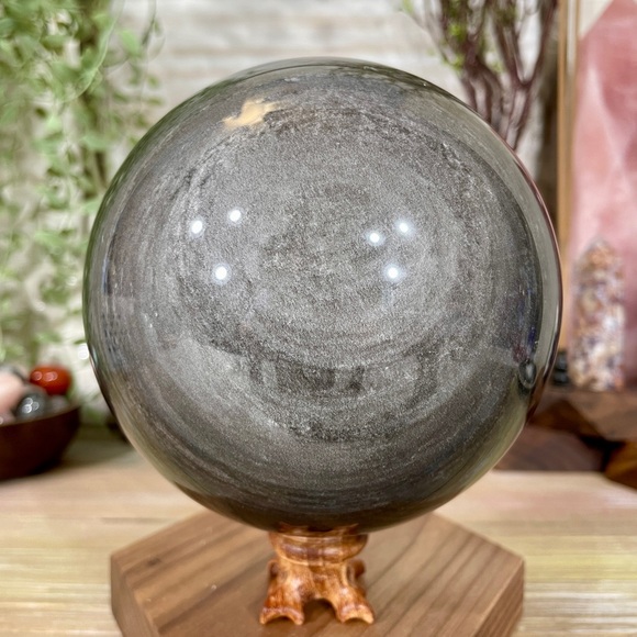 0518 HUGE!!! Silver Sheen Obsidian Crystal Sphere - Double XL 5-1/2 Pounds - Picture 7 of 11